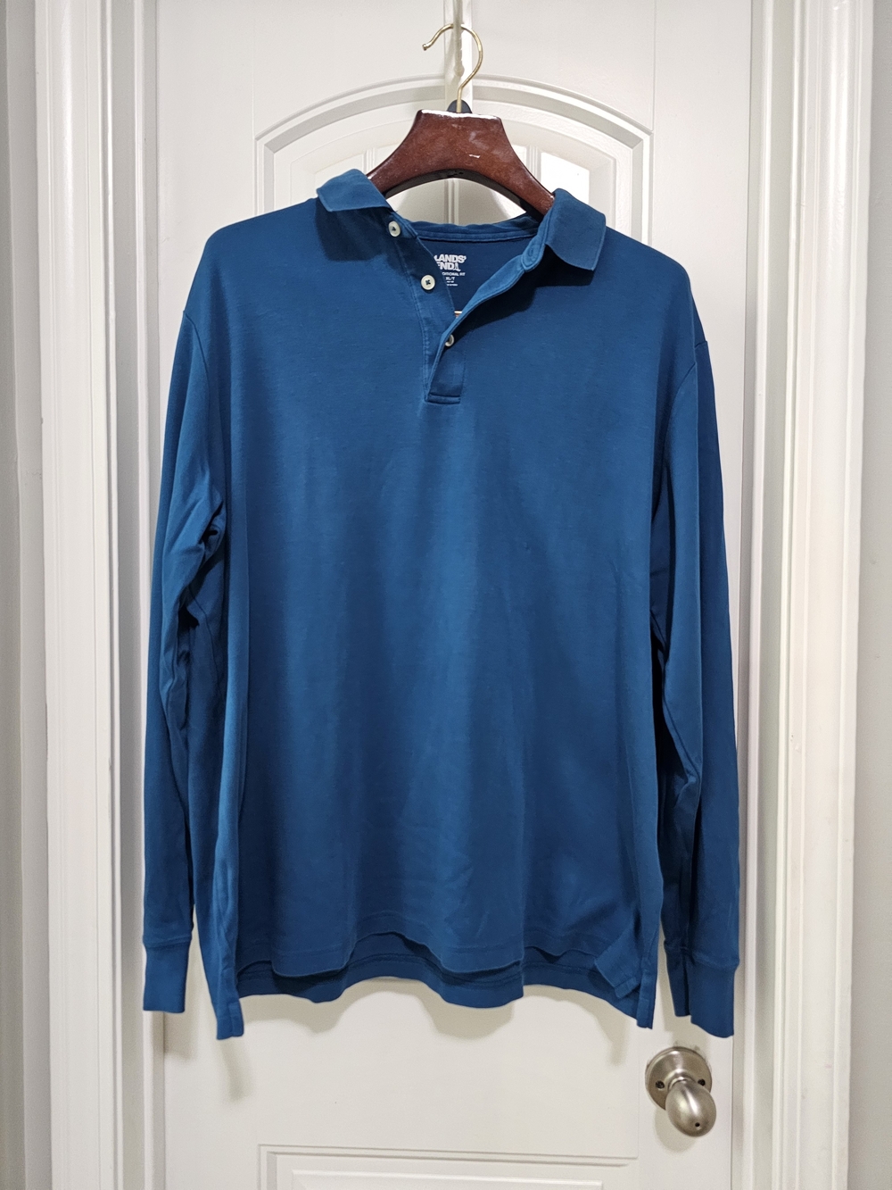 Lands' End Men's Teal Long-Sleeve Polo Shirt